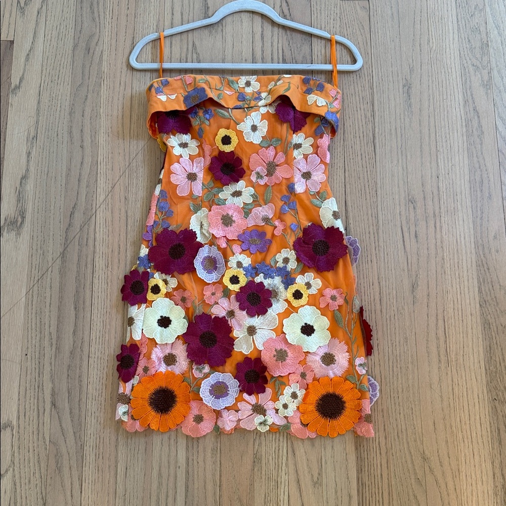 Hello Molly Strapless Floral Dress - Orange and Multicolor